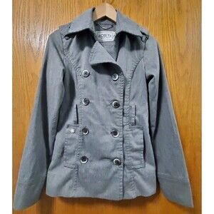 Obey Jacket Pea Coat Women's Double-Breasted  Size XS Gray Wide‎ Collar